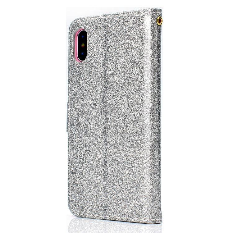 For iPhone XS Max Glitter Powder Horizontal Flip Leather Case with Card Slots & Holder & Photo Frame & Wallet