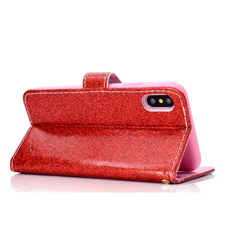 For iPhone XS Max Glitter Powder Horizontal Flip Leather Case with Card Slots & Holder & Photo Frame & Wallet