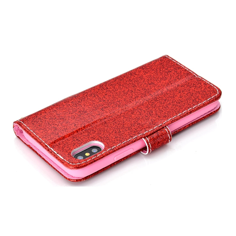 For iPhone XS Max Glitter Powder Horizontal Flip Leather Case with Card Slots & Holder & Photo Frame & Wallet