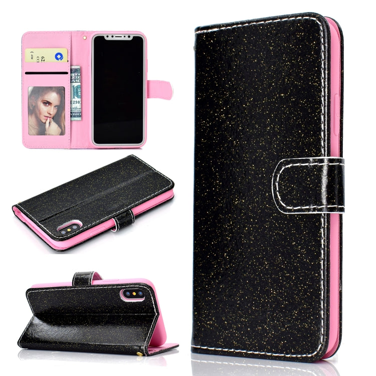For iPhone XS Max Glitter Powder Horizontal Flip Leather Case with Card Slots & Holder & Photo Frame & Wallet