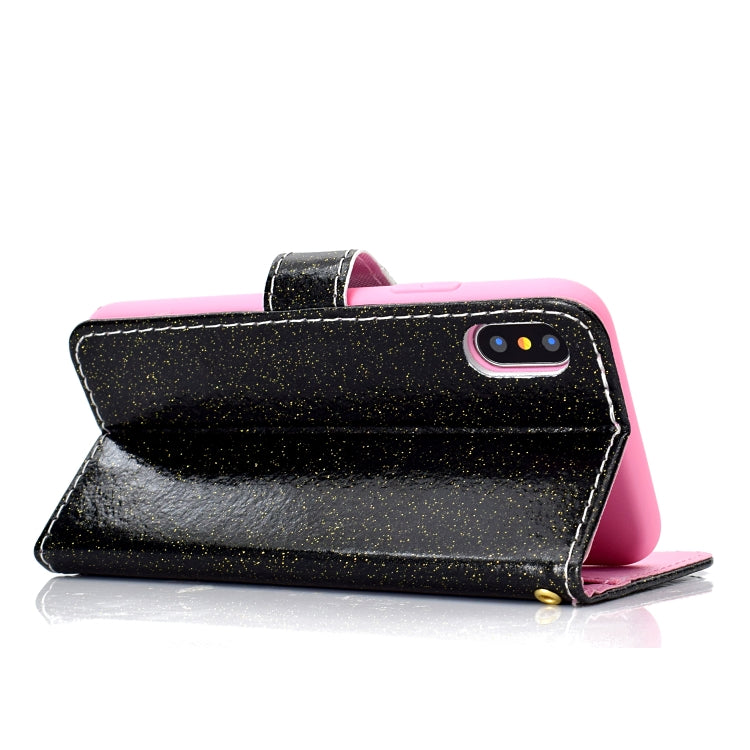 For iPhone XS Max Glitter Powder Horizontal Flip Leather Case with Card Slots & Holder & Photo Frame & Wallet