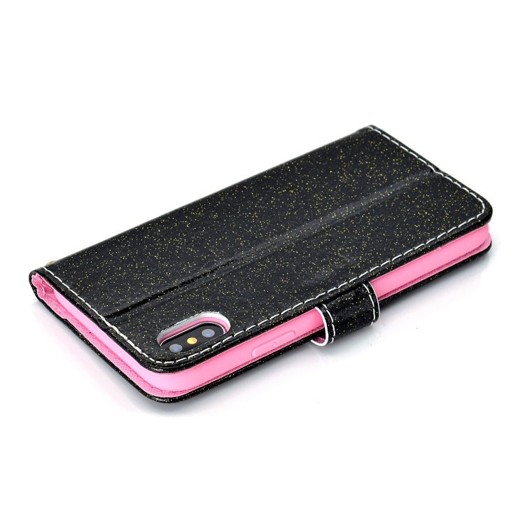 For iPhone XS Max Glitter Powder Horizontal Flip Leather Case with Card Slots & Holder & Photo Frame & Wallet
