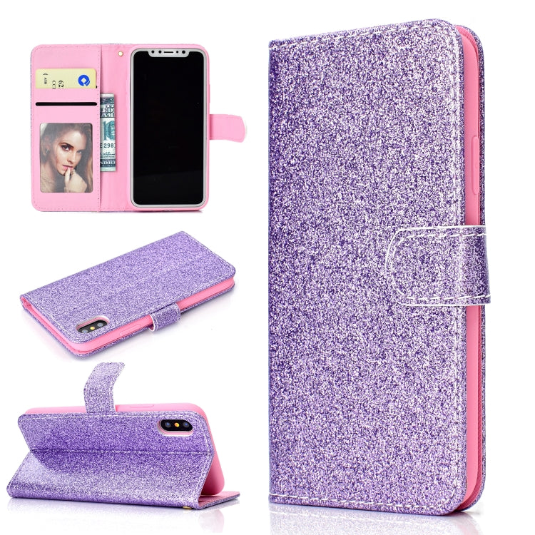 For iPhone XS Max Glitter Powder Horizontal Flip Leather Case with Card Slots & Holder & Photo Frame & Wallet