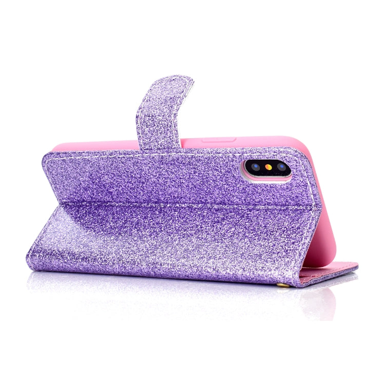 For iPhone XS Max Glitter Powder Horizontal Flip Leather Case with Card Slots & Holder & Photo Frame & Wallet