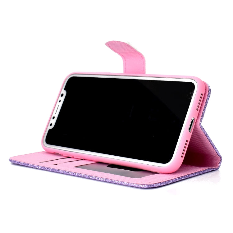 For iPhone XS Max Glitter Powder Horizontal Flip Leather Case with Card Slots & Holder & Photo Frame & Wallet