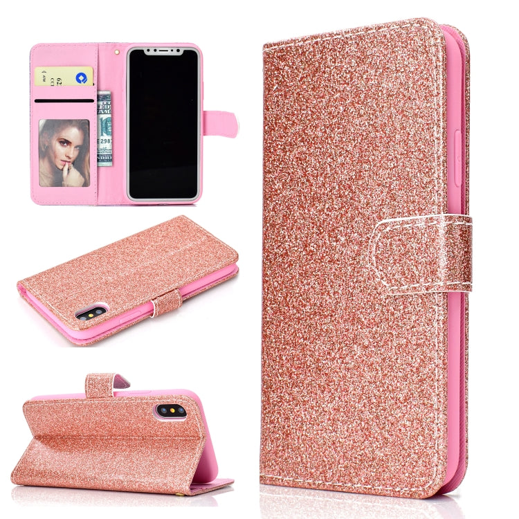For iPhone XS Max Glitter Powder Horizontal Flip Leather Case with Card Slots & Holder & Photo Frame & Wallet