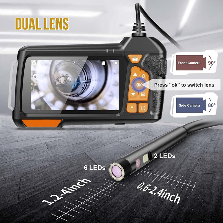 M40 8mm 4.5 inch Triple Camera with Screen Endoscope, Length:10m