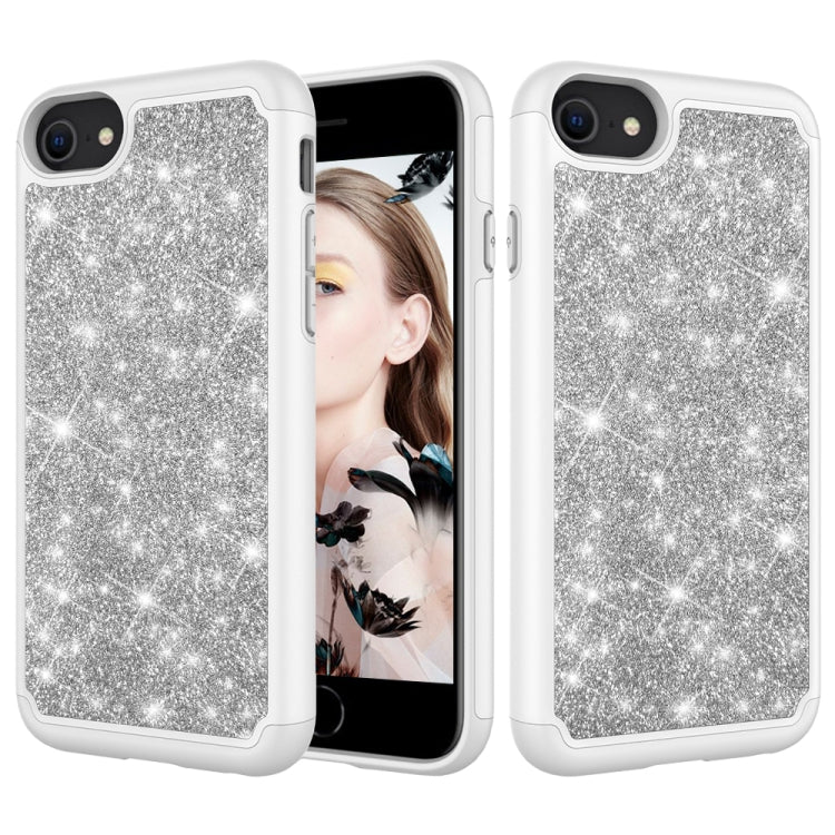 For iPhone SE 2022 / SE 2020 / 8 / 7 Glitter Powder Contrast Skin Shockproof Silicone + PC Protective Case