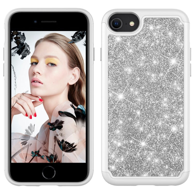 For iPhone SE 2022 / SE 2020 / 8 / 7 Glitter Powder Contrast Skin Shockproof Silicone + PC Protective Case