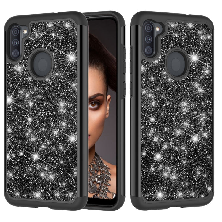 For Samsung Galaxy A11 Glitter Powder Contrast Skin Shockproof Silicone + PC Protective Case