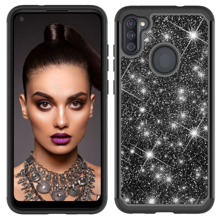 For Samsung Galaxy A11 Glitter Powder Contrast Skin Shockproof Silicone + PC Protective Case