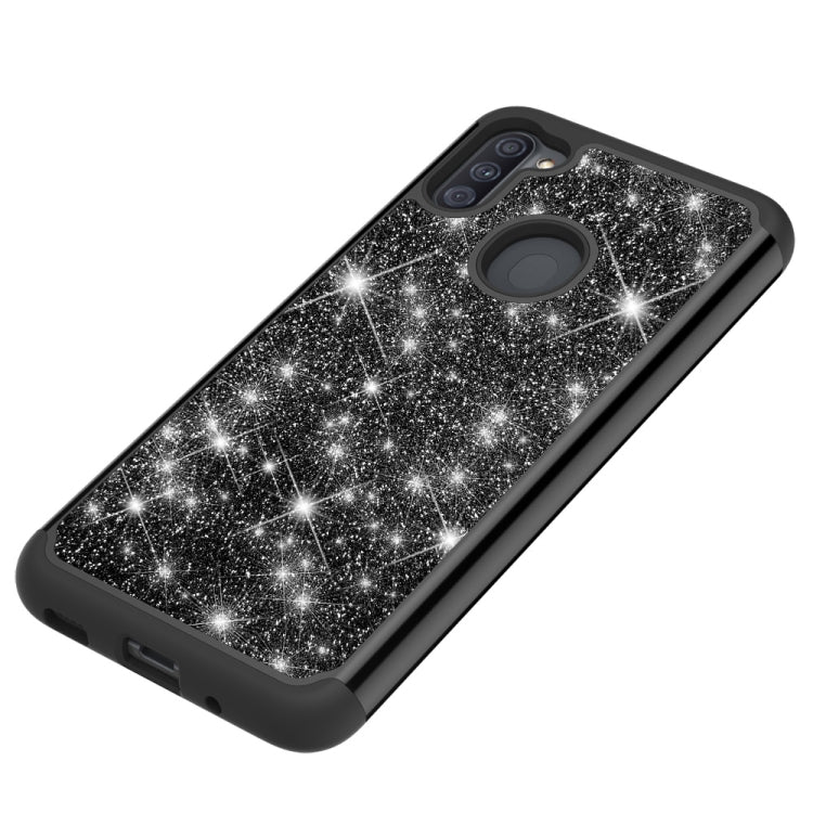 For Samsung Galaxy A11 Glitter Powder Contrast Skin Shockproof Silicone + PC Protective Case