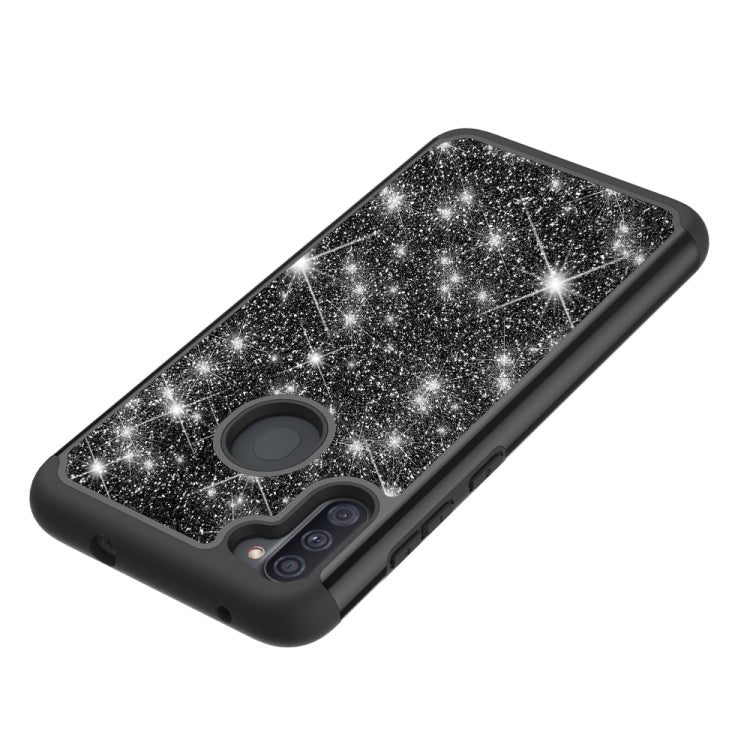 For Samsung Galaxy A11 Glitter Powder Contrast Skin Shockproof Silicone + PC Protective Case