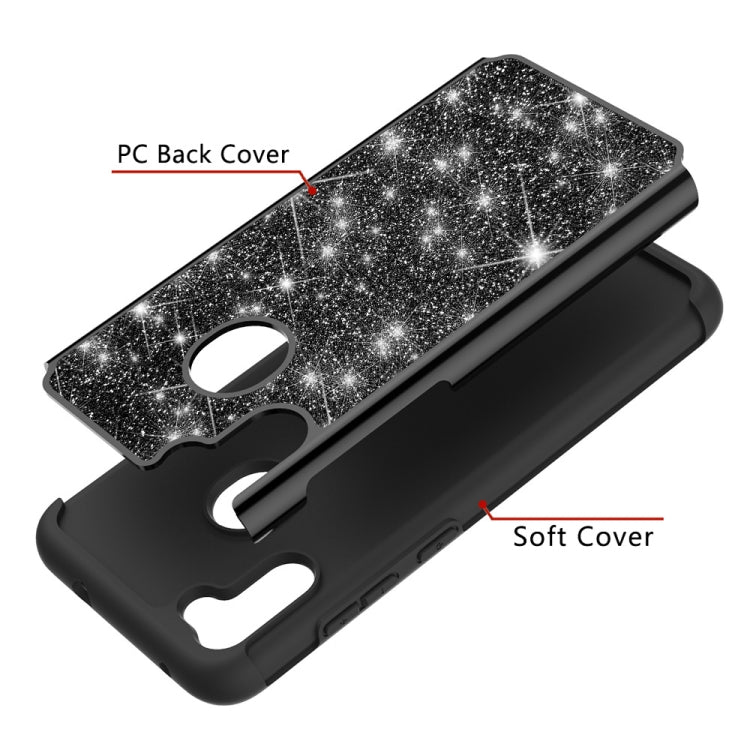 For Samsung Galaxy A11 Glitter Powder Contrast Skin Shockproof Silicone + PC Protective Case