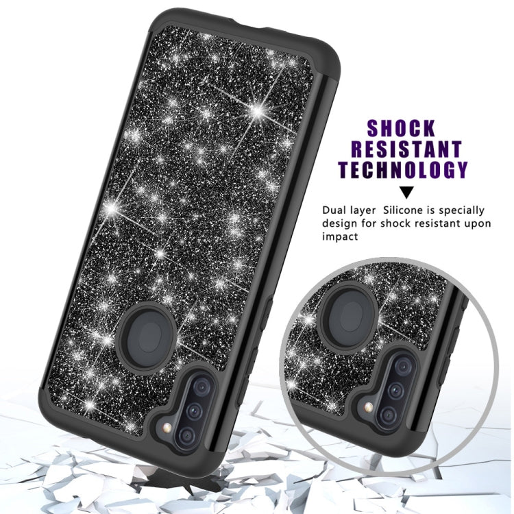 For Samsung Galaxy A11 Glitter Powder Contrast Skin Shockproof Silicone + PC Protective Case
