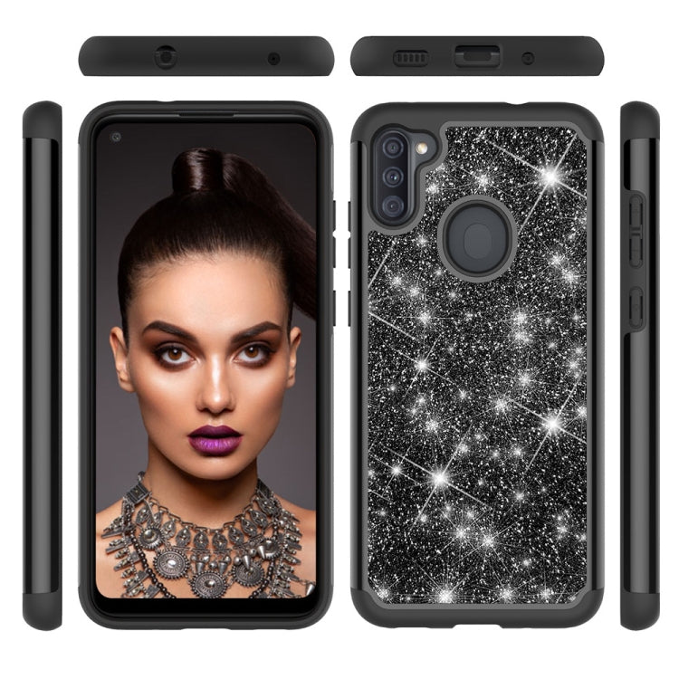 For Samsung Galaxy A11 Glitter Powder Contrast Skin Shockproof Silicone + PC Protective Case