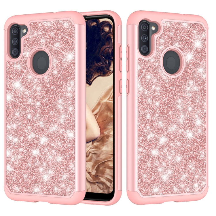 For Samsung Galaxy A11 Glitter Powder Contrast Skin Shockproof Silicone + PC Protective Case
