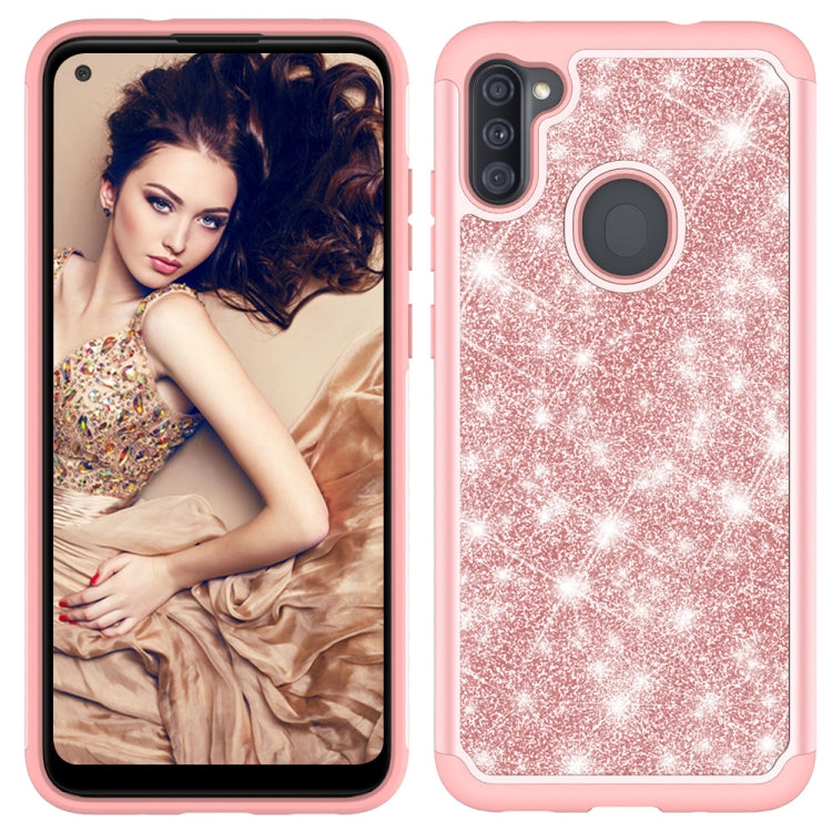 For Samsung Galaxy A11 Glitter Powder Contrast Skin Shockproof Silicone + PC Protective Case