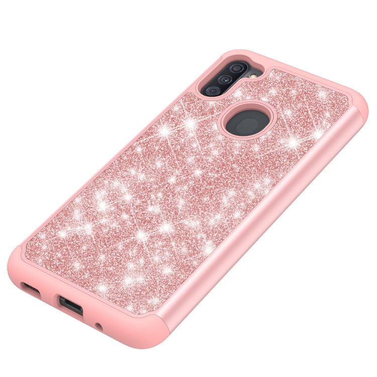 For Samsung Galaxy A11 Glitter Powder Contrast Skin Shockproof Silicone + PC Protective Case
