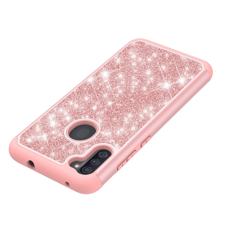 For Samsung Galaxy A11 Glitter Powder Contrast Skin Shockproof Silicone + PC Protective Case