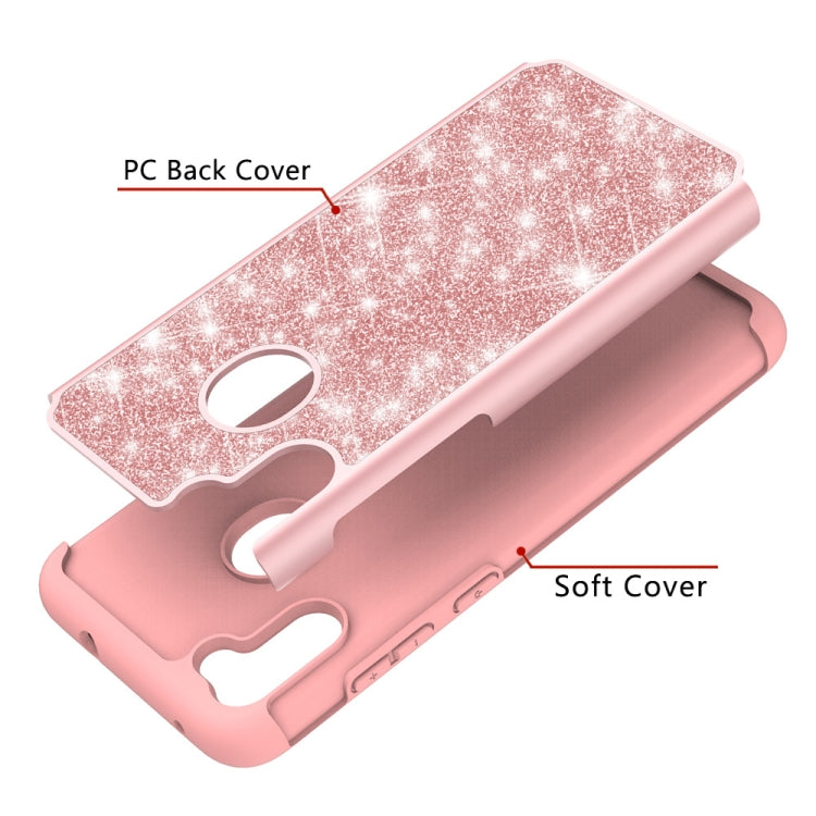For Samsung Galaxy A11 Glitter Powder Contrast Skin Shockproof Silicone + PC Protective Case