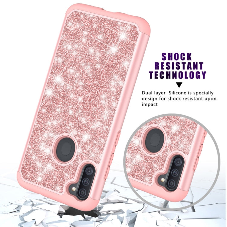 For Samsung Galaxy A11 Glitter Powder Contrast Skin Shockproof Silicone + PC Protective Case