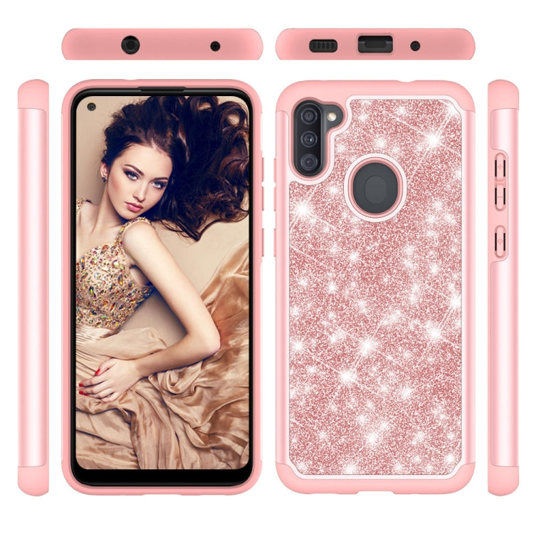For Samsung Galaxy A11 Glitter Powder Contrast Skin Shockproof Silicone + PC Protective Case