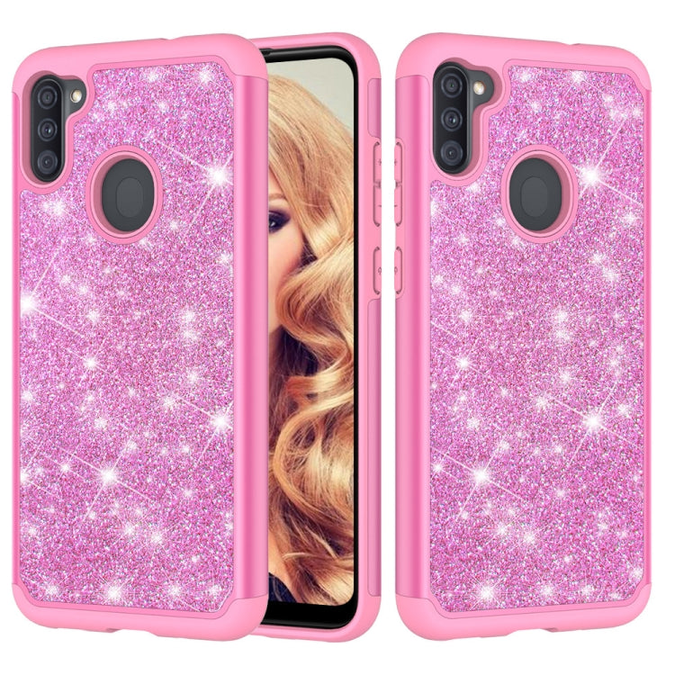 For Samsung Galaxy A11 Glitter Powder Contrast Skin Shockproof Silicone + PC Protective Case