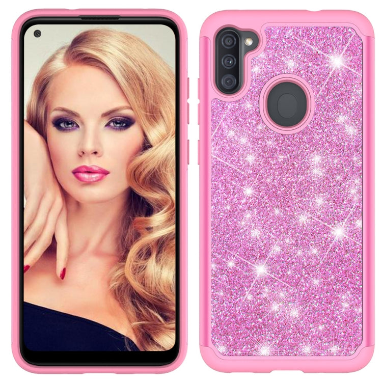 For Samsung Galaxy A11 Glitter Powder Contrast Skin Shockproof Silicone + PC Protective Case