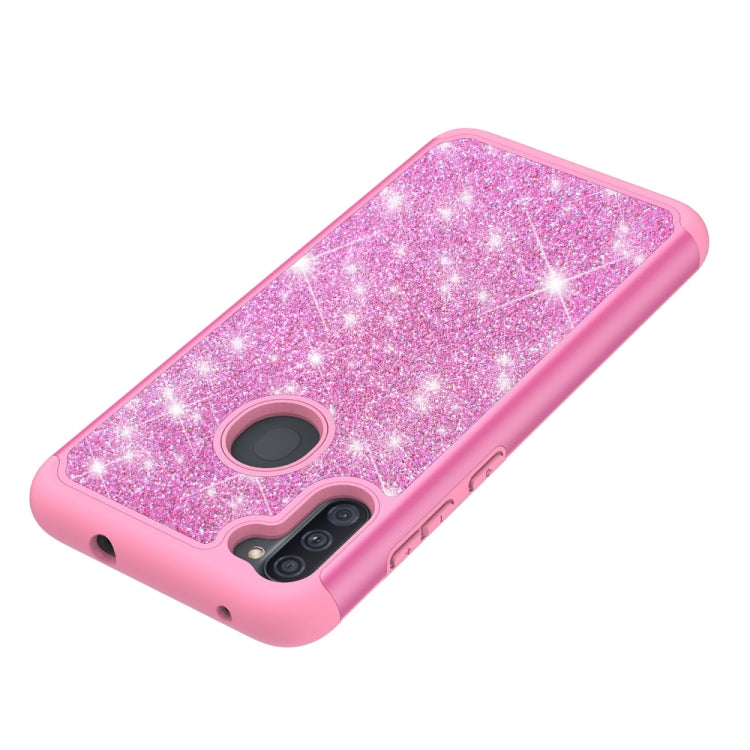 For Samsung Galaxy A11 Glitter Powder Contrast Skin Shockproof Silicone + PC Protective Case
