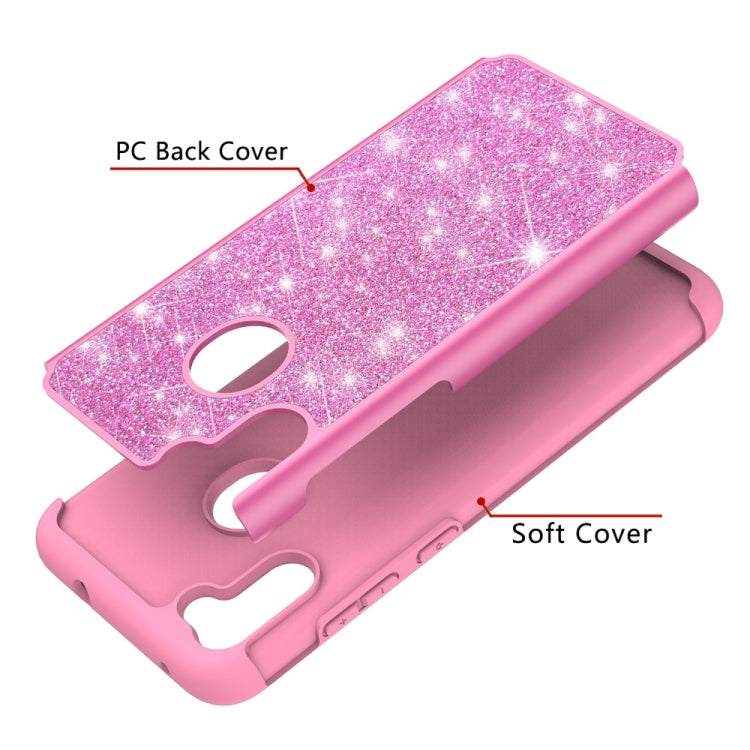 For Samsung Galaxy A11 Glitter Powder Contrast Skin Shockproof Silicone + PC Protective Case