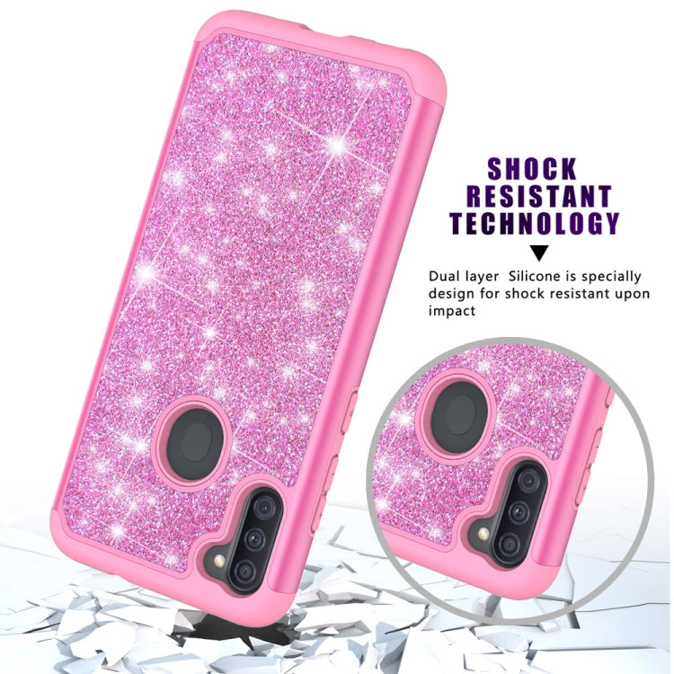 For Samsung Galaxy A11 Glitter Powder Contrast Skin Shockproof Silicone + PC Protective Case