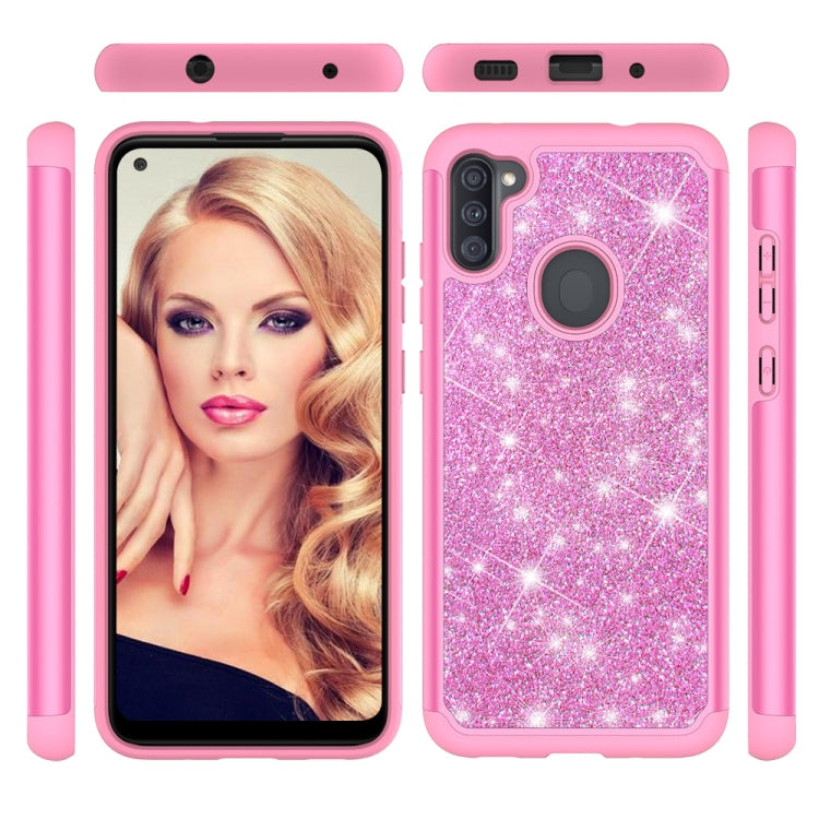 For Samsung Galaxy A11 Glitter Powder Contrast Skin Shockproof Silicone + PC Protective Case