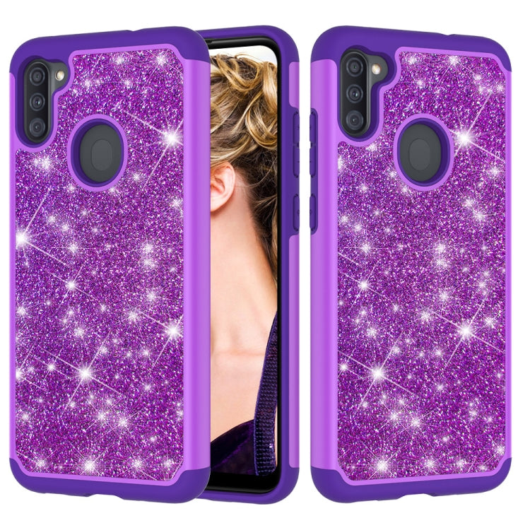 For Samsung Galaxy A11 Glitter Powder Contrast Skin Shockproof Silicone + PC Protective Case