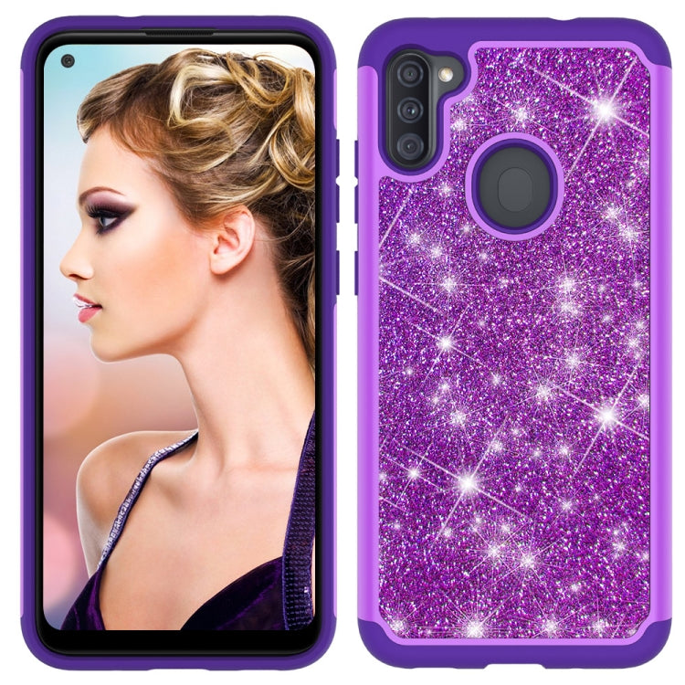 For Samsung Galaxy A11 Glitter Powder Contrast Skin Shockproof Silicone + PC Protective Case