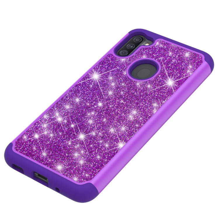 For Samsung Galaxy A11 Glitter Powder Contrast Skin Shockproof Silicone + PC Protective Case