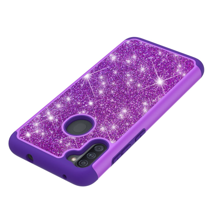 For Samsung Galaxy A11 Glitter Powder Contrast Skin Shockproof Silicone + PC Protective Case