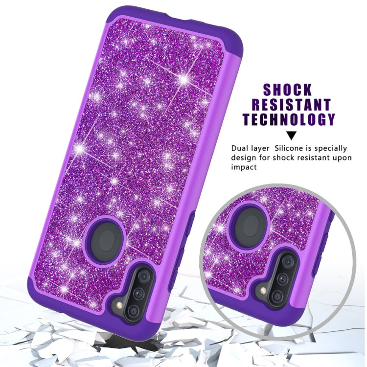 For Samsung Galaxy A11 Glitter Powder Contrast Skin Shockproof Silicone + PC Protective Case