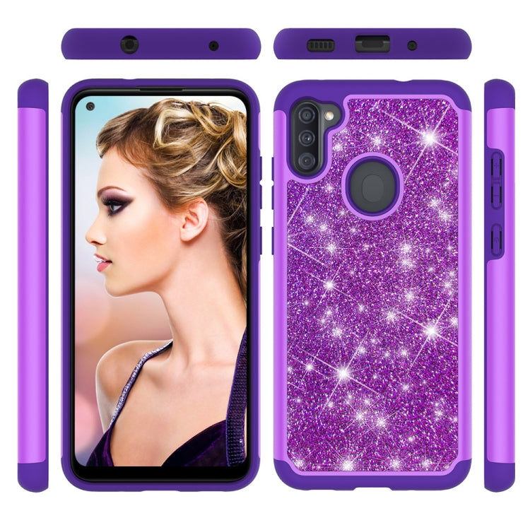For Samsung Galaxy A11 Glitter Powder Contrast Skin Shockproof Silicone + PC Protective Case
