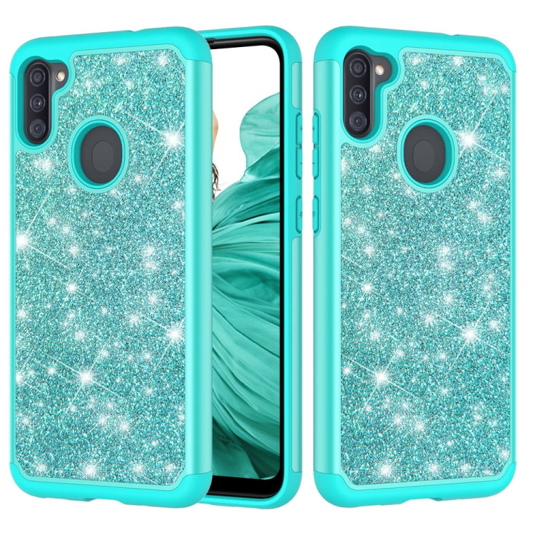 For Samsung Galaxy A11 Glitter Powder Contrast Skin Shockproof Silicone + PC Protective Case