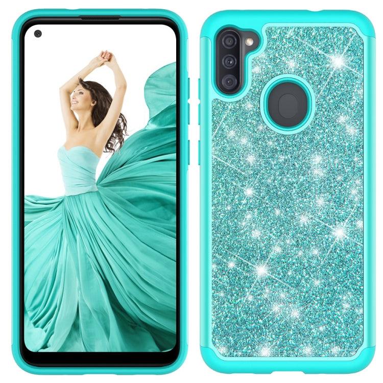 For Samsung Galaxy A11 Glitter Powder Contrast Skin Shockproof Silicone + PC Protective Case