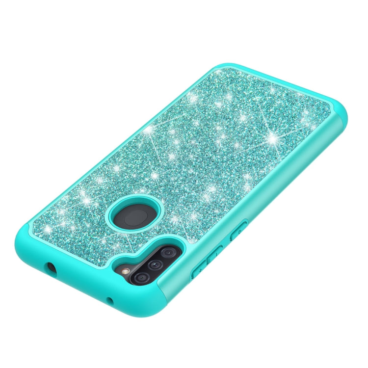 For Samsung Galaxy A11 Glitter Powder Contrast Skin Shockproof Silicone + PC Protective Case