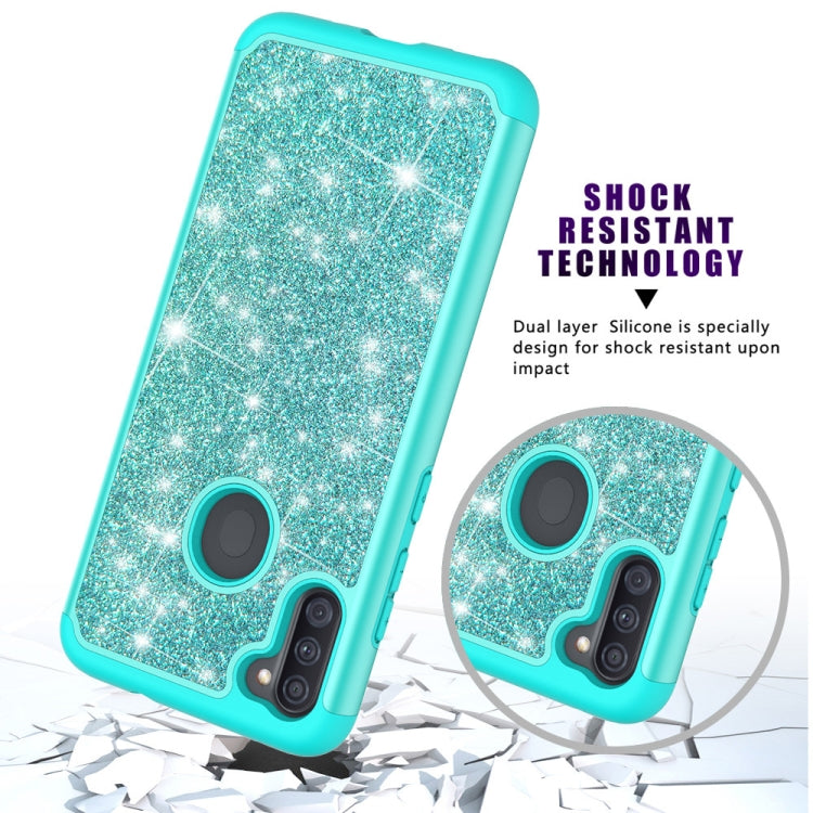 For Samsung Galaxy A11 Glitter Powder Contrast Skin Shockproof Silicone + PC Protective Case