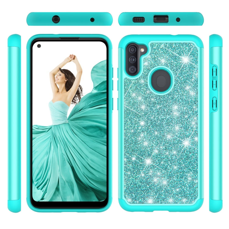 For Samsung Galaxy A11 Glitter Powder Contrast Skin Shockproof Silicone + PC Protective Case
