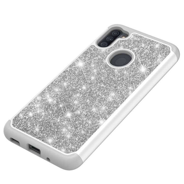 For Samsung Galaxy A11 Glitter Powder Contrast Skin Shockproof Silicone + PC Protective Case
