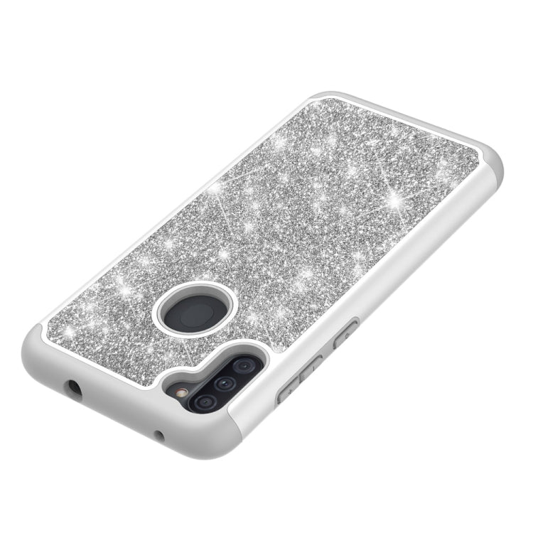 For Samsung Galaxy A11 Glitter Powder Contrast Skin Shockproof Silicone + PC Protective Case