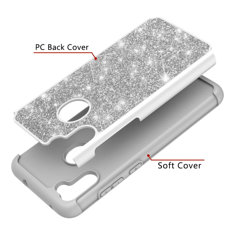 For Samsung Galaxy A11 Glitter Powder Contrast Skin Shockproof Silicone + PC Protective Case