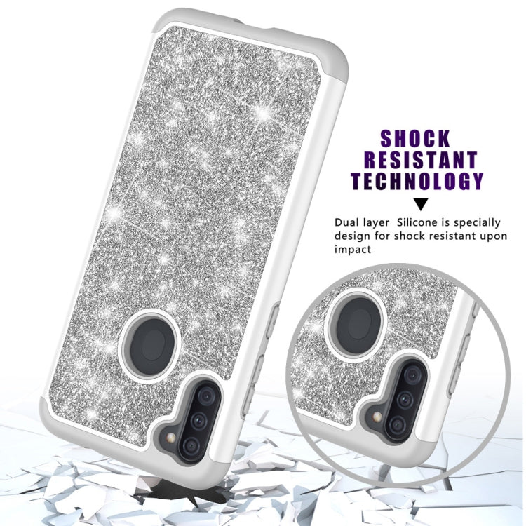 For Samsung Galaxy A11 Glitter Powder Contrast Skin Shockproof Silicone + PC Protective Case