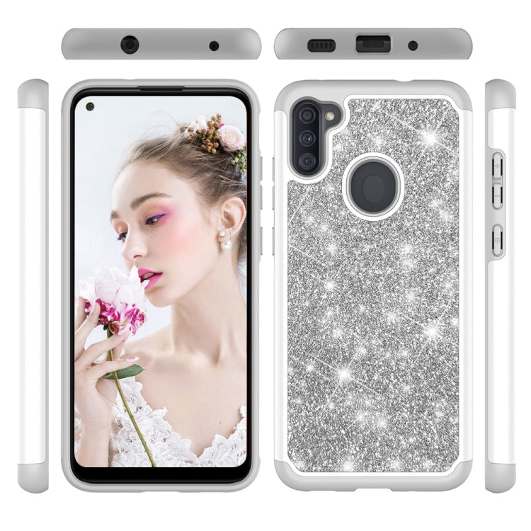 For Samsung Galaxy A11 Glitter Powder Contrast Skin Shockproof Silicone + PC Protective Case