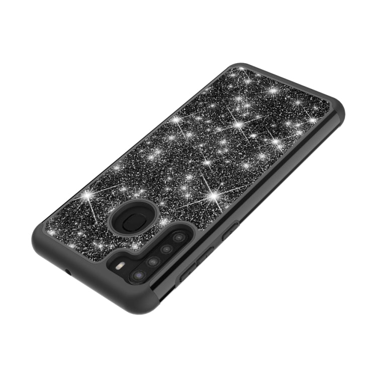 For Samsung Galaxy A21 (US Version) Glitter Powder Contrast Skin Shockproof Silicone + PC Protective Case